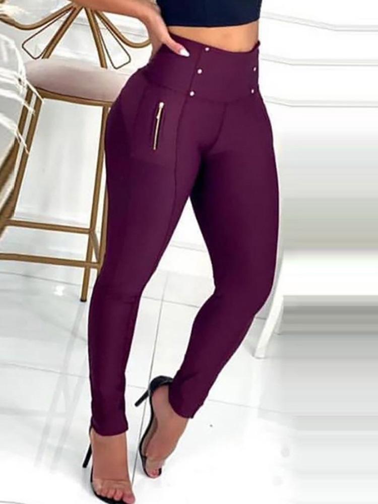 High Waist Zipper Design Skinny Pants - Pants - INS | Online Fashion Free Shipping Clothing, Dresses, Tops, Shoes - 04/05/2021 - Category_Pants - Color_Wine Red