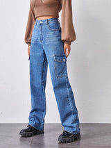 High-Waisted Patch Pocket Straight Jeans - INS | Online Fashion Free Shipping Clothing, Dresses, Tops, Shoes