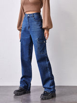 High-Waisted Patch Pocket Straight Jeans - INS | Online Fashion Free Shipping Clothing, Dresses, Tops, Shoes