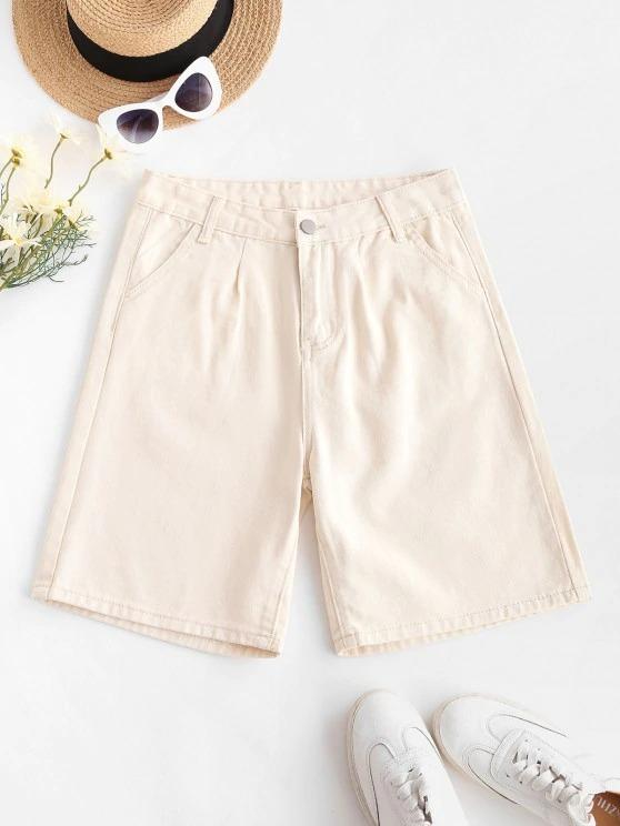 High Waisted Pocket Denim Bermuda Shorts - INS | Online Fashion Free Shipping Clothing, Dresses, Tops, Shoes