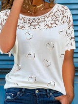 Hollow Love Short-sleeved Round Neck Top - T-shirts - INS | Online Fashion Free Shipping Clothing, Dresses, Tops, Shoes - 03/06/2021 - Color_White - LXQ