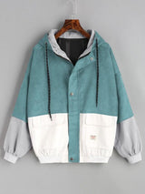 Hooded Color Block Corduroy Jacket - INS | Online Fashion Free Shipping Clothing, Dresses, Tops, Shoes