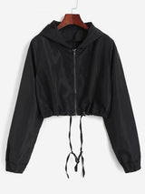 Hooded Cropped Windbreaker Jacket - INS | Online Fashion Free Shipping Clothing, Dresses, Tops, Shoes