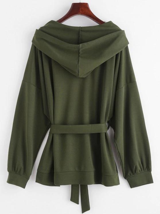 Hooded Drop Shoulder Belted Coat - INS | Online Fashion Free Shipping Clothing, Dresses, Tops, Shoes