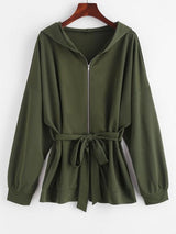 Hooded Drop Shoulder Belted Coat - INS | Online Fashion Free Shipping Clothing, Dresses, Tops, Shoes