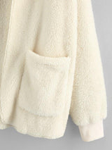 Hooded Faux Fur Open Front Pocket Coat - INS | Online Fashion Free Shipping Clothing, Dresses, Tops, Shoes