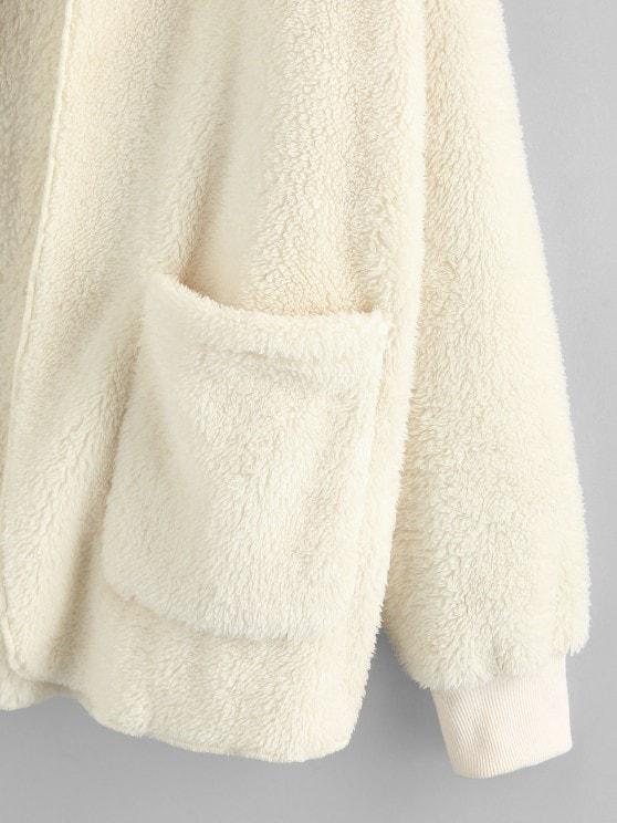 Hooded Faux Fur Open Front Pocket Coat - INS | Online Fashion Free Shipping Clothing, Dresses, Tops, Shoes