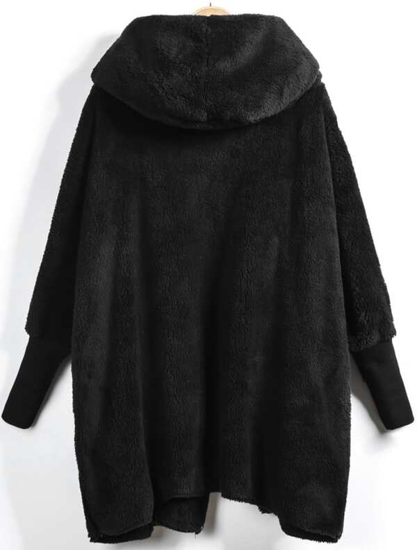 Hooded Open Front Fluffy Teddy Coat - INS | Online Fashion Free Shipping Clothing, Dresses, Tops, Shoes