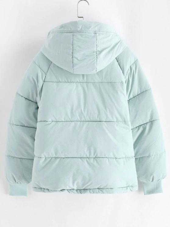 Hooded Raglan Sleeve Pocket Zip Puffer Coat - INS | Online Fashion Free Shipping Clothing, Dresses, Tops, Shoes