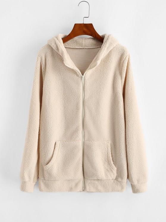 Hooded Zip Up Faux Shearling Pockets Coat - INS | Online Fashion Free Shipping Clothing, Dresses, Tops, Shoes