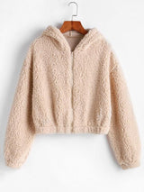 Hooded Zip Up Fluffy Teddy Jacket - INS | Online Fashion Free Shipping Clothing, Dresses, Tops, Shoes