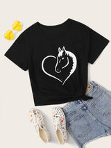 Horse And Heart Print Tee - INS | Online Fashion Free Shipping Clothing, Dresses, Tops, Shoes