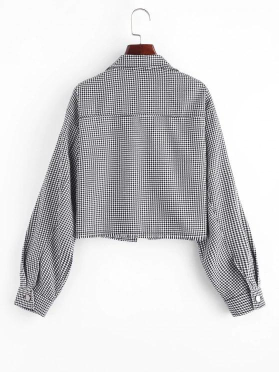 Houndstooth Raw Hem Shacket - INS | Online Fashion Free Shipping Clothing, Dresses, Tops, Shoes