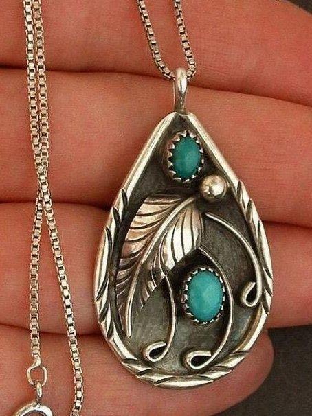 Inlaid Turquoise Antique Dyed Black Feather Necklace - INS | Online Fashion Free Shipping Clothing, Dresses, Tops, Shoes