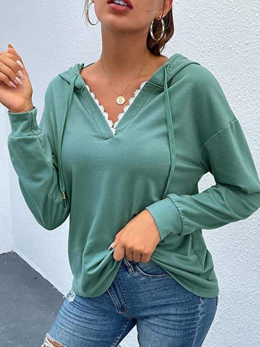 INS Women's Casual Lace V-Neck Long Sleeve Hoodie - Hoodies - INS | Online Fashion Free Shipping Clothing, Dresses, Tops, Shoes - 04/08/2021 - 20-30 - Category_Hoodies