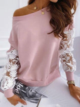 INS Women's Casual Stitching Lace Long Sleeve T-Shirts - T-Shirts - INS | Online Fashion Free Shipping Clothing, Dresses, Tops, Shoes - 02/08/2021 - 20-30 - Category_T-Shirts