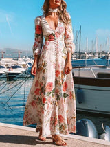 INS Women's Deep V Long Sleeve Floral Print Dress - Maxi Dresses - INS | Online Fashion Free Shipping Clothing, Dresses, Tops, Shoes - 04/08/2021 - 40-50 - Category_Maxi Dresses