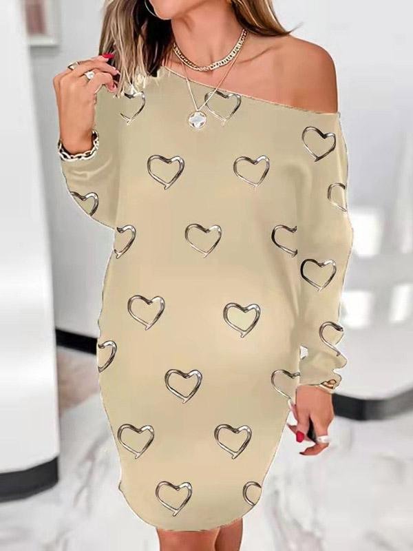 INS Women's Heart Print Round Neck Long Sleeve Dress - Mini Dresses - INS | Online Fashion Free Shipping Clothing, Dresses, Tops, Shoes - 04/08/2021 - 10-20 - Category_Mini Dresses