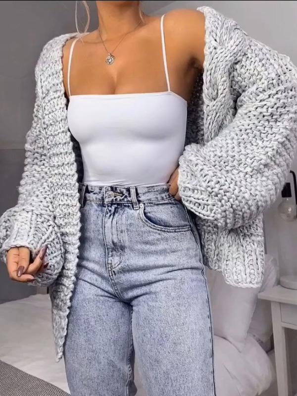 INS Women's Knit Long Sleeve Loose Sweater Cardigan - Cardigans & Sweaters - INS | Online Fashion Free Shipping Clothing, Dresses, Tops, Shoes - 07/08/2021 - 20-30 - Cardigans & Sweaters