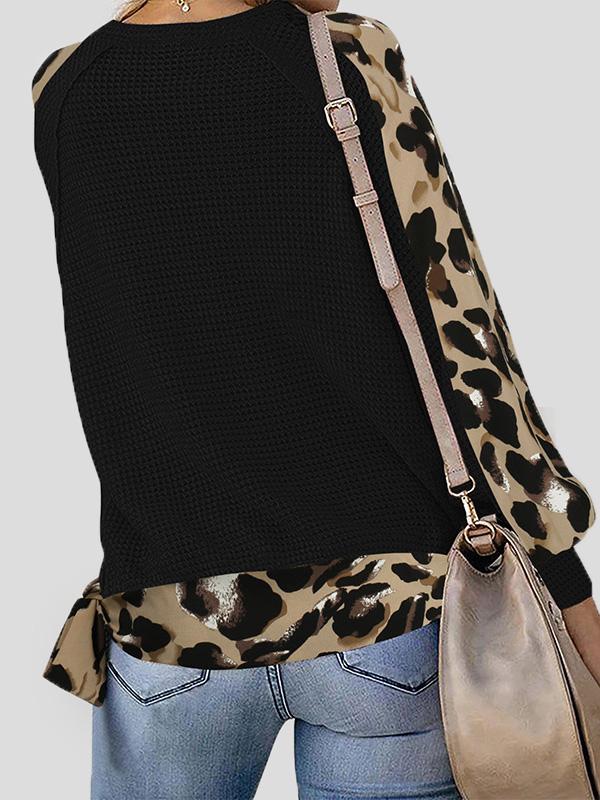 INS Women's Leopard Print Stitching Lantern Sleeve V Neck T-Shirts - T-Shirts - INS | Online Fashion Free Shipping Clothing, Dresses, Tops, Shoes - 07/08/2021 - 20-30 - Apricot