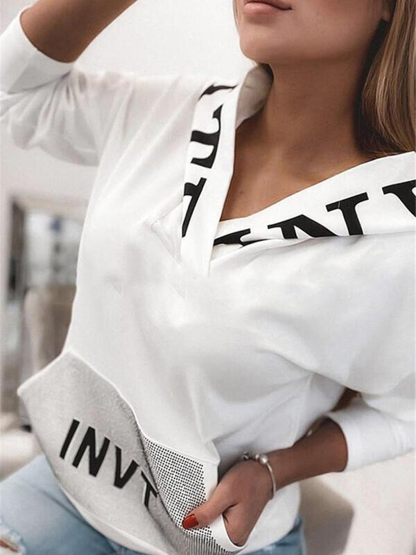 INS Women's Loose Letter Print V-Neck Long Sleeve Hoodies - Hoodies - INS | Online Fashion Free Shipping Clothing, Dresses, Tops, Shoes - 06/08/2021 - 20-30 - Category_Hoodies