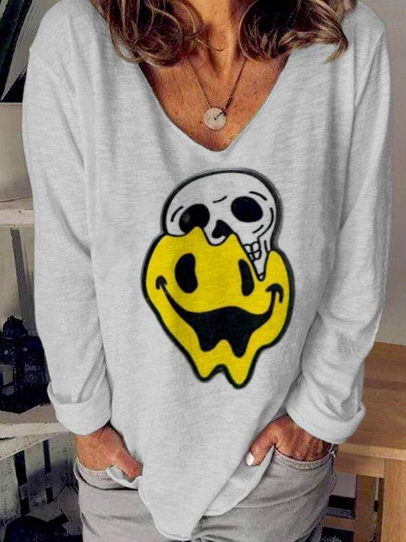 INS Women's Loose Long Sleeve Skull Print T-Shirt - T-Shirts - INS | Online Fashion Free Shipping Clothing, Dresses, Tops, Shoes - 04/08/2021 - 10-20 - Category_T-Shirts