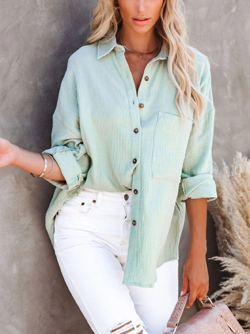 INS Women's Simple Long Sleeve V-Neck Button Blouses - Blouses - INS | Online Fashion Free Shipping Clothing, Dresses, Tops, Shoes - 02/08/2021 - 20-30 - BLO2108031293