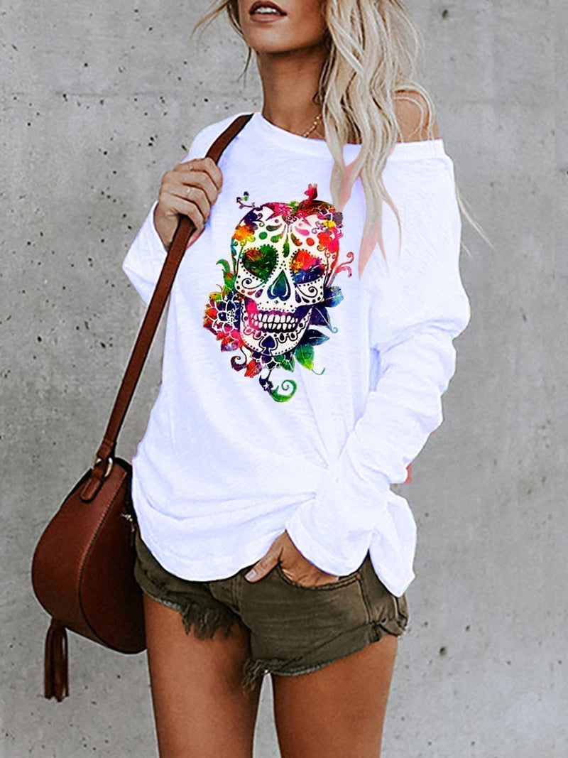 INS Women's Skull Print Long Sleeve Casual T-Shirt - T-Shirts - INS | Online Fashion Free Shipping Clothing, Dresses, Tops, Shoes - 06/08/2021 - 20-30 - Category_T-Shirts