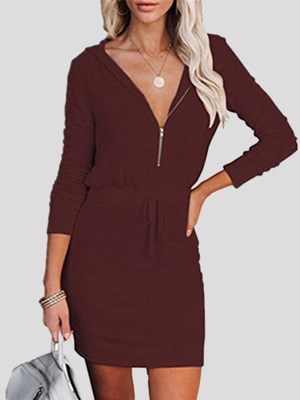 INS Women's Zip Long Sleeve Hooded Tunic Dress - Mini Dresses - INS | Online Fashion Free Shipping Clothing, Dresses, Tops, Shoes - 04/08/2021 - 20-30 - Category_Mini Dresses