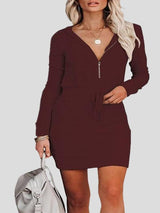 INS Women's Zip Long Sleeve Hooded Tunic Dress - Mini Dresses - INS | Online Fashion Free Shipping Clothing, Dresses, Tops, Shoes - 04/08/2021 - 20-30 - Category_Mini Dresses