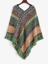 Intarsia Knit Fringed Poncho Sweater - INS | Online Fashion Free Shipping Clothing, Dresses, Tops, Shoes