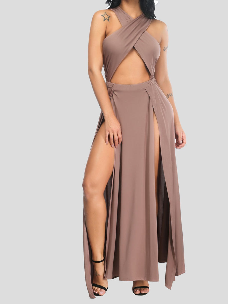 Irregular Solid Sleeveless Slit Pleated Dress - Maxi Dresses - INS | Online Fashion Free Shipping Clothing, Dresses, Tops, Shoes - 24/06/2021 - 30-40 - Category_Maxi Dresses