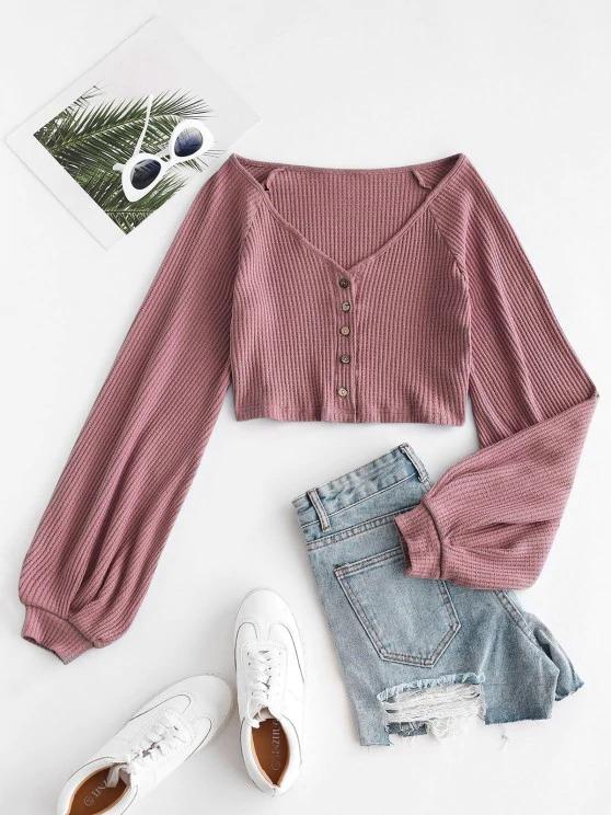 Knit Voluminous Sleeve Cropped Cardigan - INS | Online Fashion Free Shipping Clothing, Dresses, Tops, Shoes