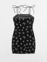 Knot Strap Split Hem Glitter Butterfly Velvet Dress - INS | Online Fashion Free Shipping Clothing, Dresses, Tops, Shoes