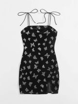 Knot Strap Split Hem Glitter Butterfly Velvet Dress - INS | Online Fashion Free Shipping Clothing, Dresses, Tops, Shoes