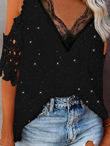 Lace Print Cold Shoulder Elegant Blouse - Blouses - INS | Online Fashion Free Shipping Clothing, Dresses, Tops, Shoes - 17/06/2021 - 20-30 - Blouses