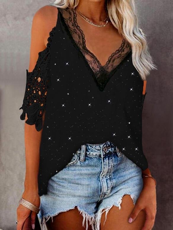 Lace Print Cold Shoulder Elegant Blouse - Blouses - INS | Online Fashion Free Shipping Clothing, Dresses, Tops, Shoes - 17/06/2021 - 20-30 - Blouses