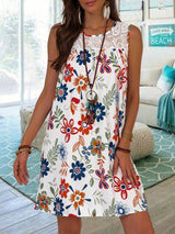 Lace Print Sleeveless Round Neck Mini Dress - Mini Dresses - INS | Online Fashion Free Shipping Clothing, Dresses, Tops, Shoes - 24/05/2021 - Color_White - DRE2105241085