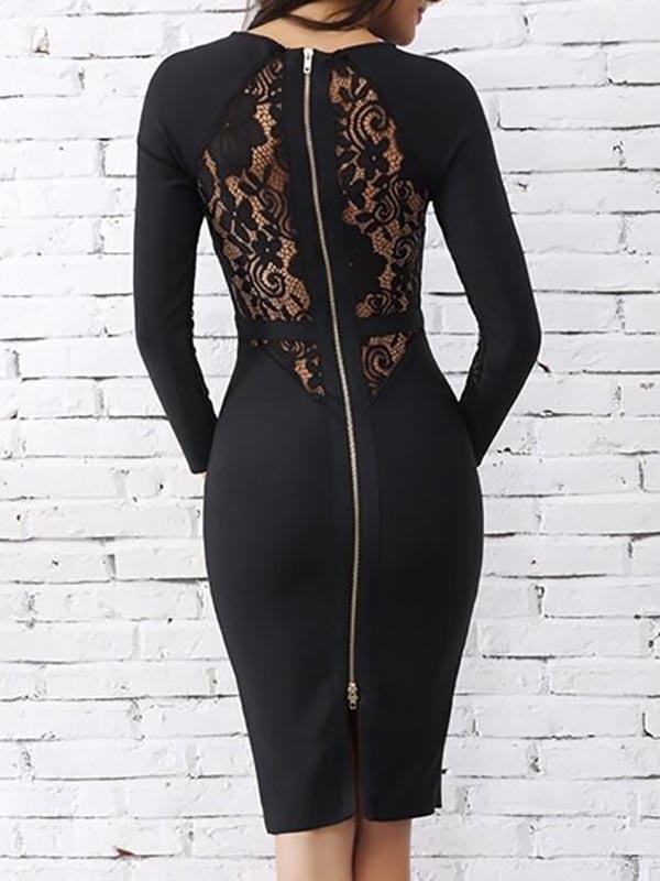 Lace Raglan Sleeve Bodycon Dress - Dresses - INS | Online Fashion Free Shipping Clothing, Dresses, Tops, Shoes - 02/03/2021 - Black - Bodycon Dresses