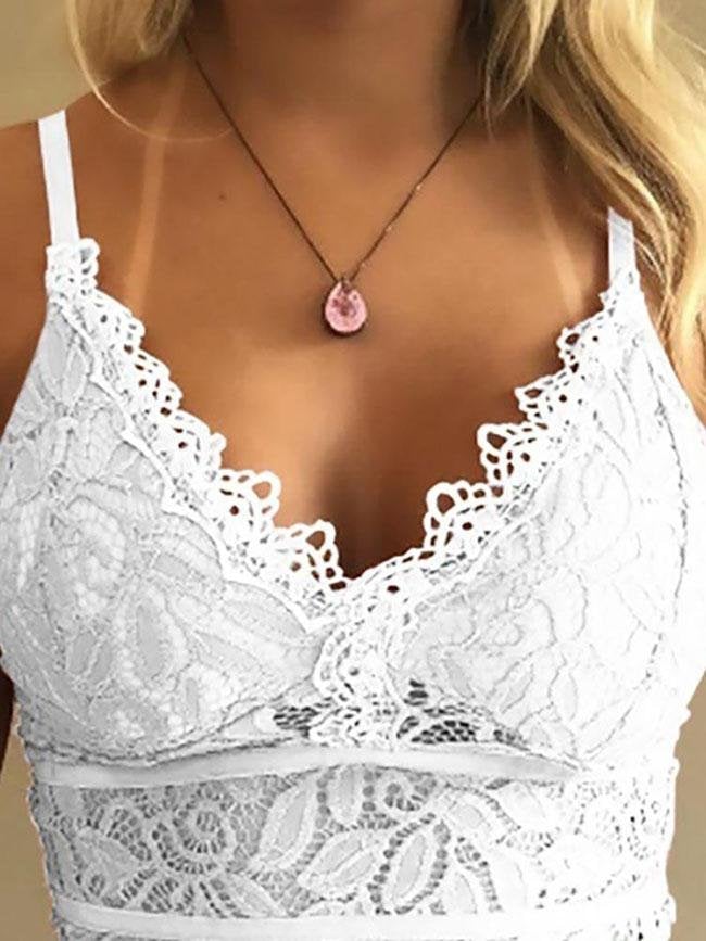 Lace Spaghetti Cami Bralette Tanks & Crop Top - Tank Tops - INS | Online Fashion Free Shipping Clothing, Dresses, Tops, Shoes - 26/04/2021 - Color_White - Season_Spring