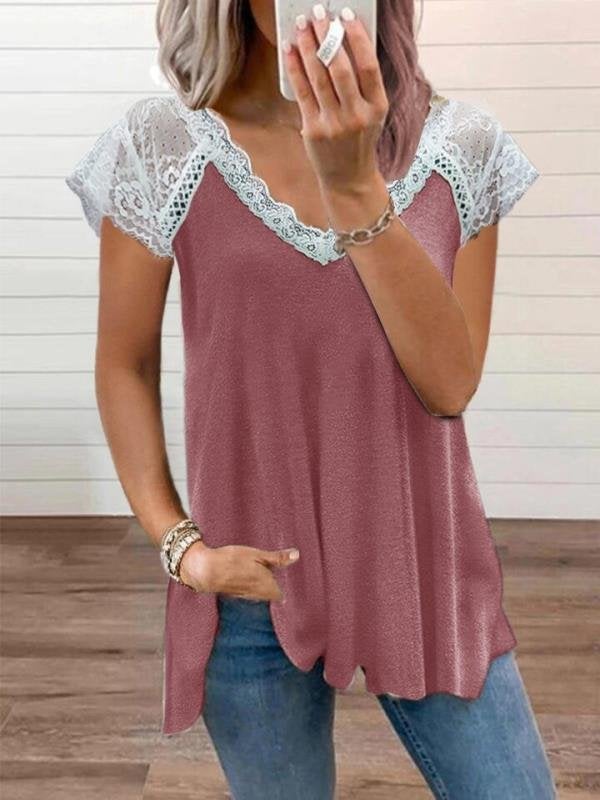 Lace Stitching Short-sleeved T-shirt - T-shirts - INS | Online Fashion Free Shipping Clothing, Dresses, Tops, Shoes - 16/06/2021 - 20-30 - color-gray