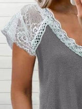 Lace Stitching Short-sleeved T-shirt - T-shirts - INS | Online Fashion Free Shipping Clothing, Dresses, Tops, Shoes - 16/06/2021 - 20-30 - color-gray