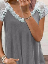 Lace Stitching Short-sleeved T-shirt - T-shirts - INS | Online Fashion Free Shipping Clothing, Dresses, Tops, Shoes - 16/06/2021 - 20-30 - color-gray