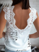 Lace Stitching V-Neck Printing Tank Tops - Tank Tops - INS | Online Fashion Free Shipping Clothing, Dresses, Tops, Shoes - 10-20 - 17/07/2021 - 2XL