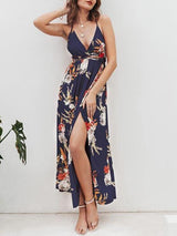 Lace Up Backless Pleated Wrap Hem Floral Dress - Dresses - INS | Online Fashion Free Shipping Clothing, Dresses, Tops, Shoes - 01/29/2021 - Apricot - Beach