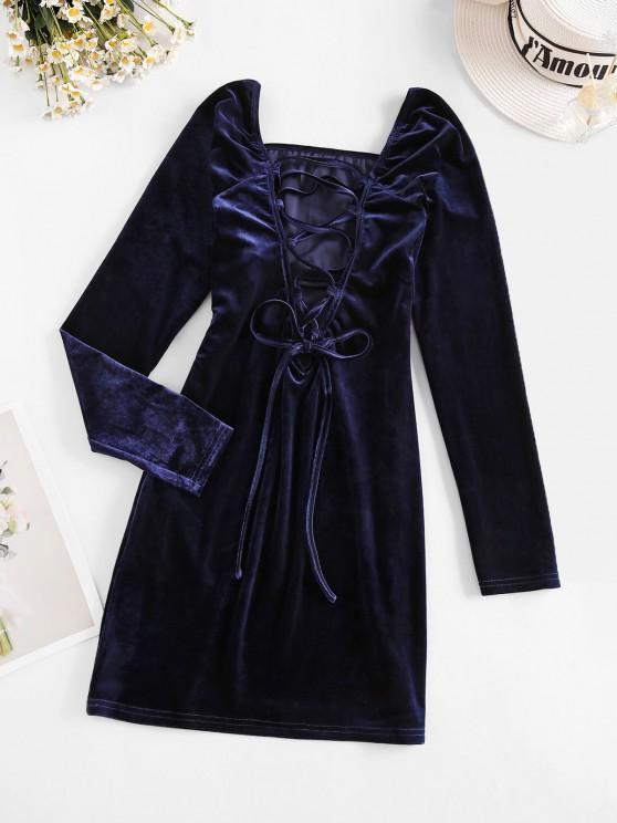 Lace Up Ruched Bust Velvet Mini Dress - INS | Online Fashion Free Shipping Clothing, Dresses, Tops, Shoes