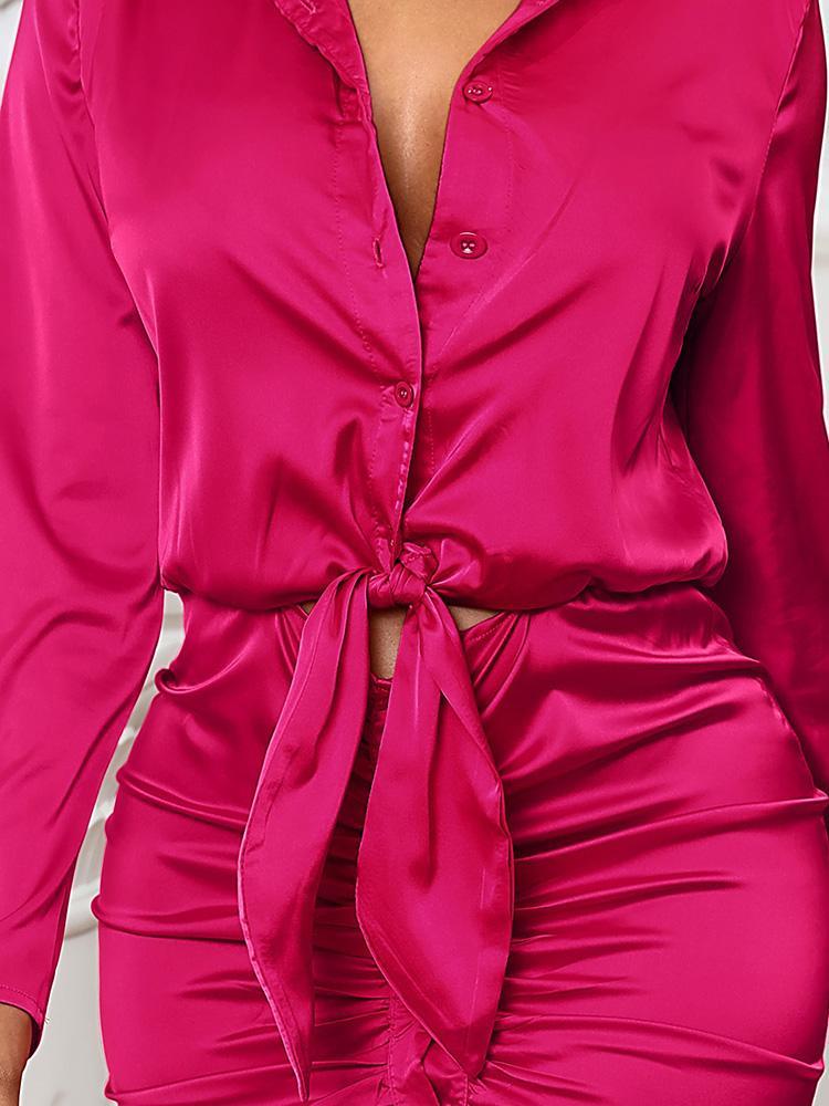 Lace-up Solid Color Long Sleeve Midi Dress - Midi Dresses - INS | Online Fashion Free Shipping Clothing, Dresses, Tops, Shoes - 30/04/2021 - Color_Orange - Color_Pink
