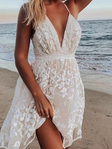 Lace V-neck Open Back Sling Waist Mini Suspender Dress - Mini Dresses - INS | Online Fashion Free Shipping Clothing, Dresses, Tops, Shoes - 04/13/2021 - Colour_White - DRE210412760