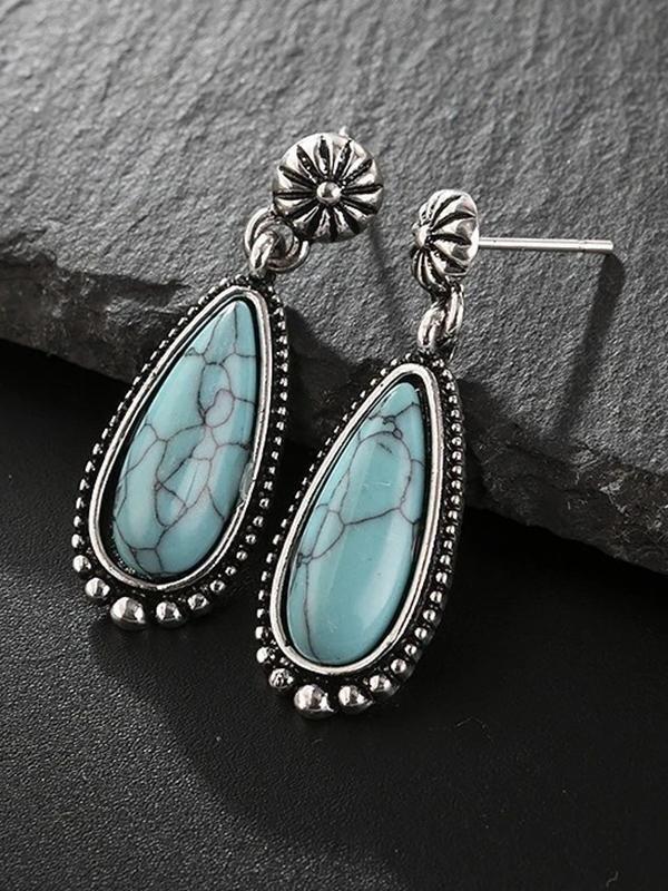 Ladies antique silver turquoise earrings drop-shaped turquoise exaggerated earrings - INS | Online Fashion Free Shipping Clothing, Dresses, Tops, Shoes