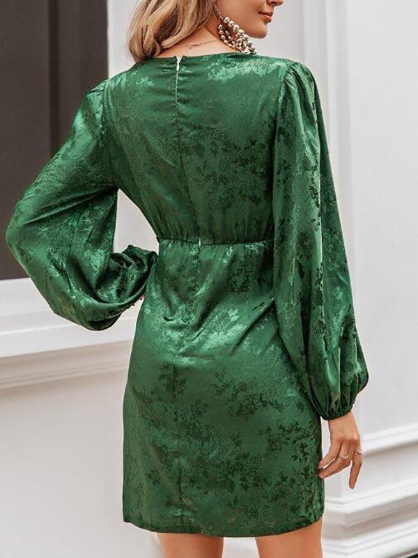 Lantern Sleeve Button Front Jacquard Satin Dress - Dresses - INS | Online Fashion Free Shipping Clothing, Dresses, Tops, Shoes - 01/27/2021 - Color_Green - Color_Pink